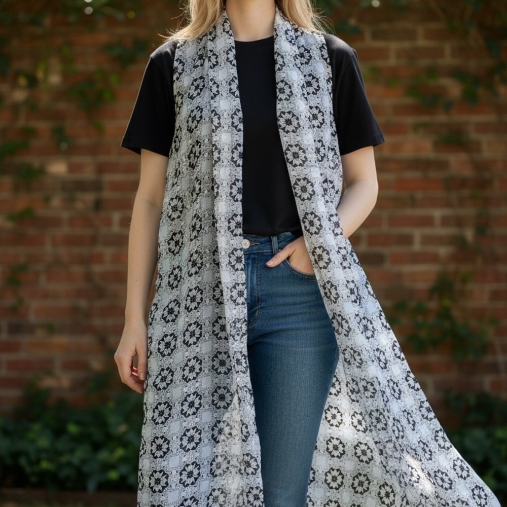 Sonoma Black and White Patterned Scarf kimono O/S